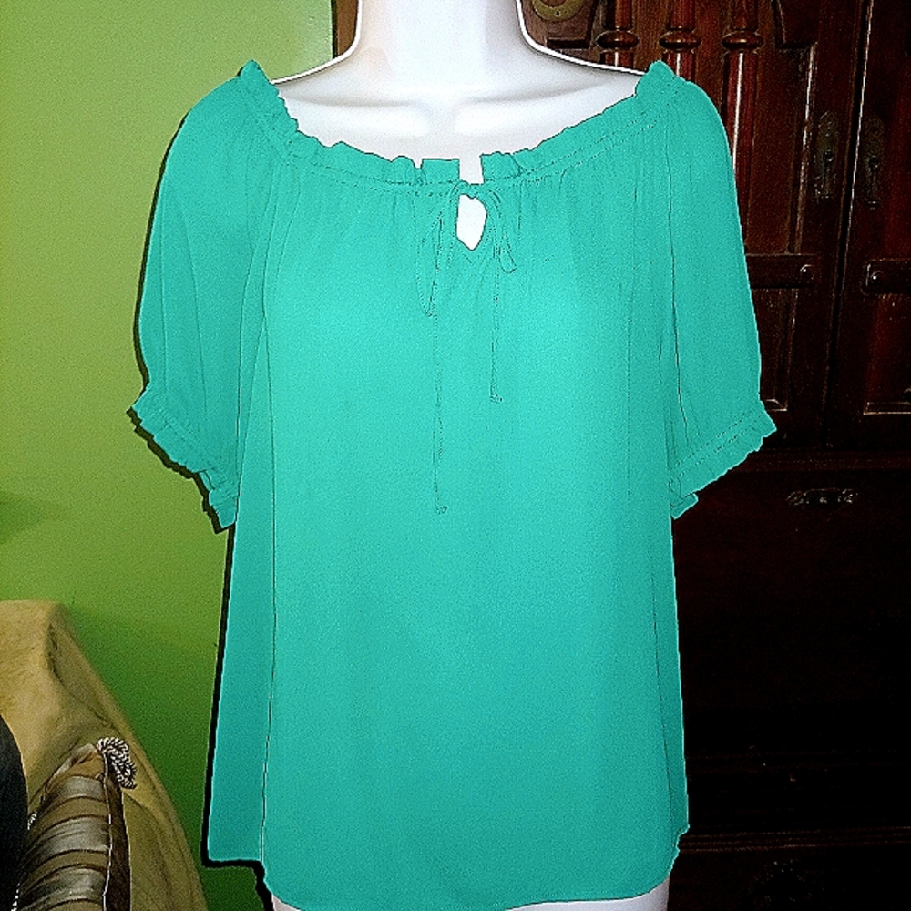 Loft Outlet Teal Large Blouse Short Sleeves